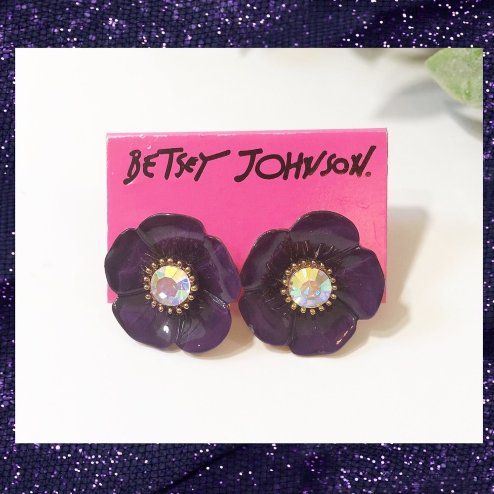 Betsey Johnson Deep Purple Flower Earrings